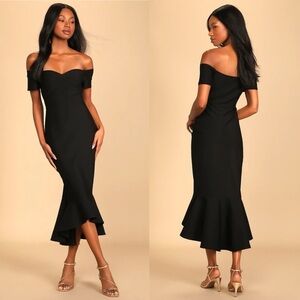 NWOT How Much I Care Black Off-the-Shoulder Midi Dress